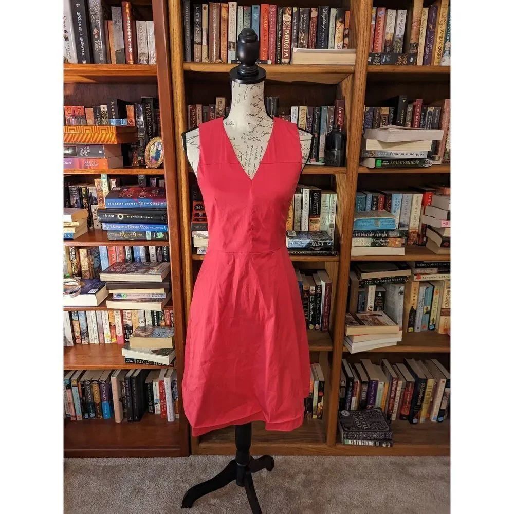 THEORY sleeveless a line v neck knee-length pink cotton dress sz 0